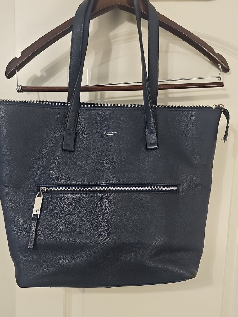 Tahari Black Pebbled Leather Brief Tote